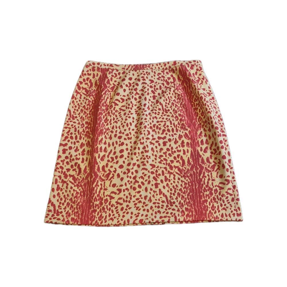 Vintage Vera Cristina Silk Skirt Sz 14 Red Yellow Leopard Back Slit Stretch Fit